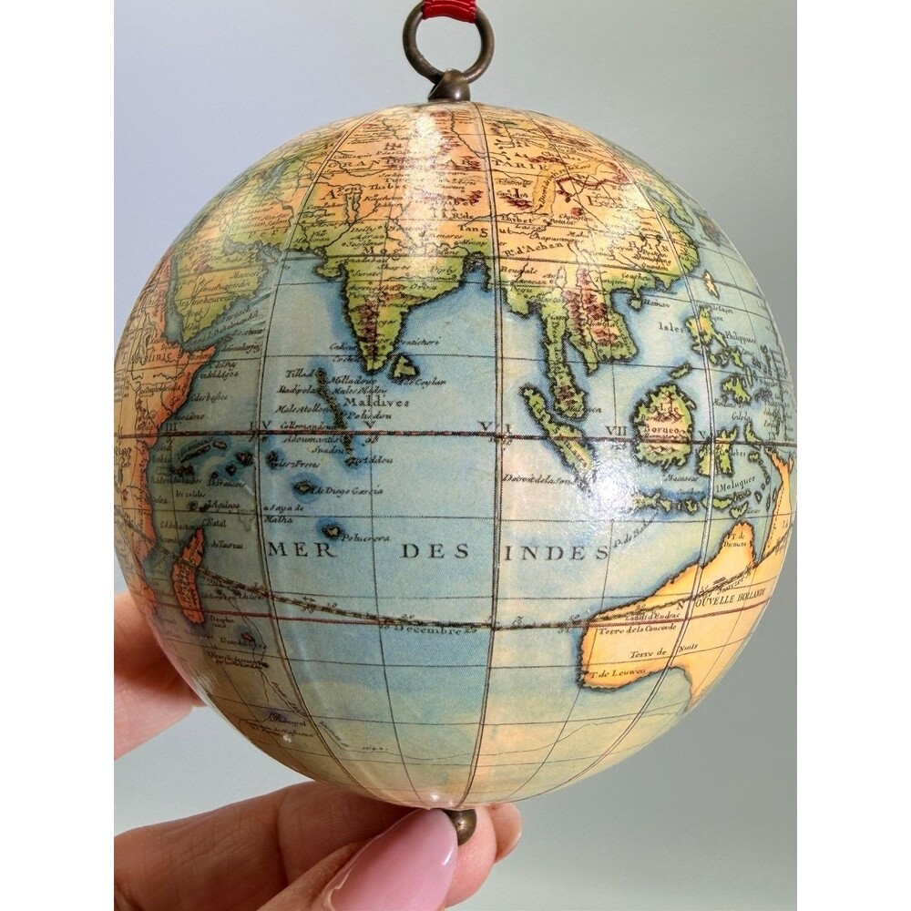 Vintage Style Globe Ornament World Map Christmas Holiday Decoration French Map